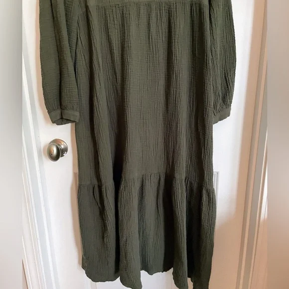 7 For All Mankind Dark Olive Long Sleeve Dress - Picture 4 of 6